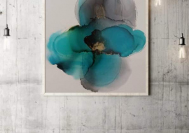 MAGIC FLOWER turquesa 1  62,5x82,5 media mixed on paper framed